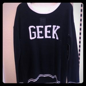 NWT Say What? XL Black and White GEEK Sweater